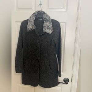 Chic Dark Gray Teddy Jacket with Faux Fur Collar